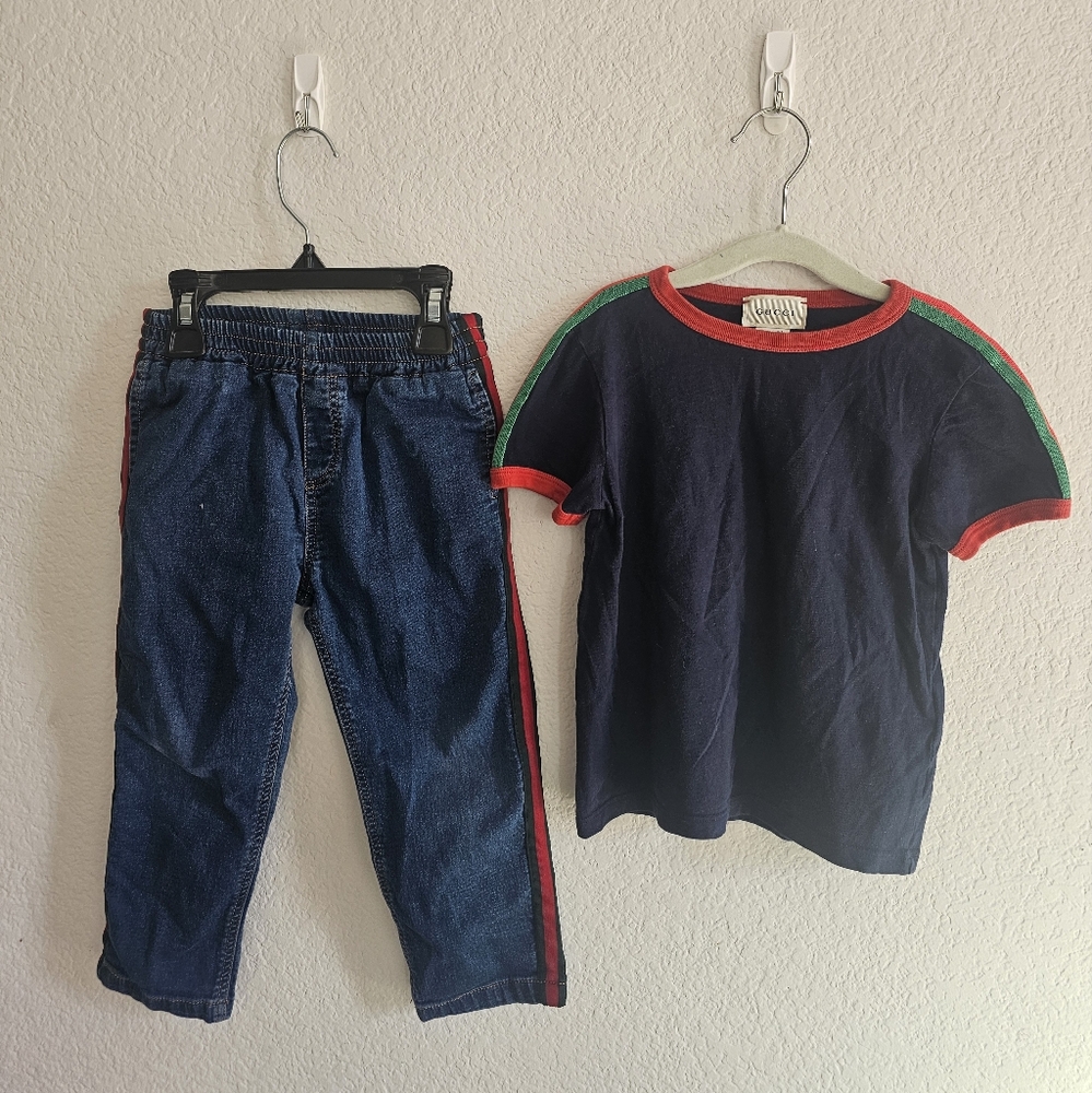 Gucci Kids Navy Top with Red and Green Detail